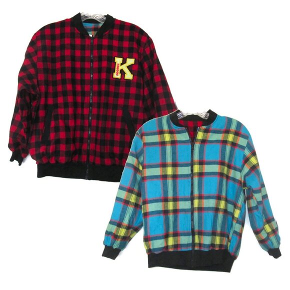 1990s vintage boys reversible red black blue plaid jacket size xxxl extra large - Picture 1 of 6